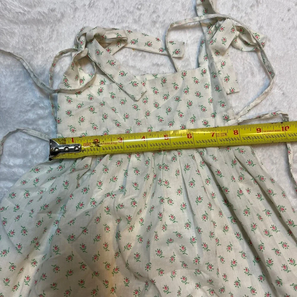 Handmade Vintage Kids Floral Pinafore Green Sprig Tie Strap 18-24 months